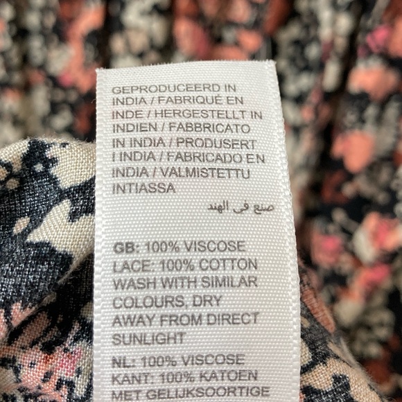 Fat Face Black Floral Ruffle Long Sleeve A-line Dress 8 Boho Peasant Cottagecore - Picture 8 of 11